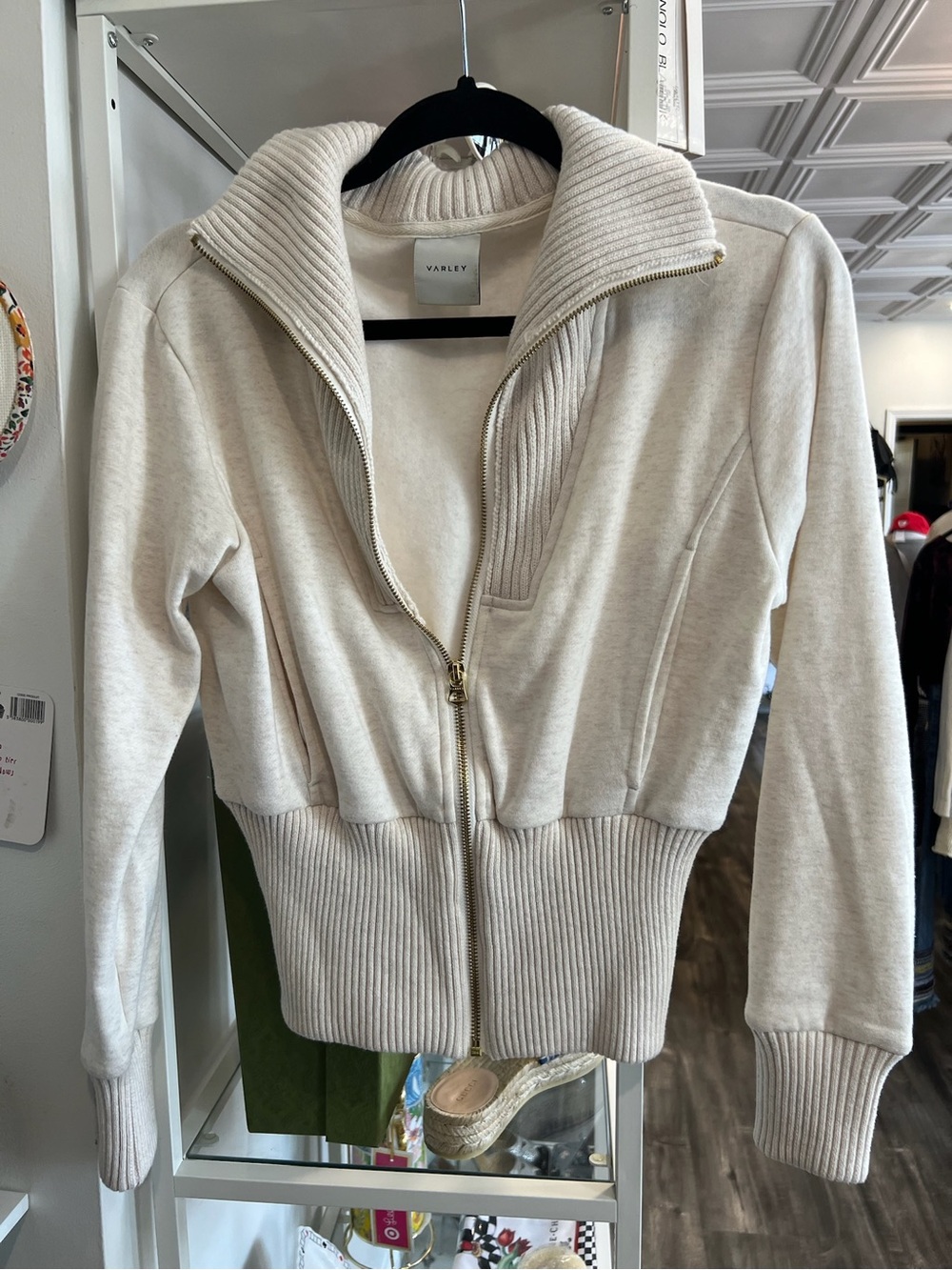 Varley Cream Zip Front Ribbed sweatshirt